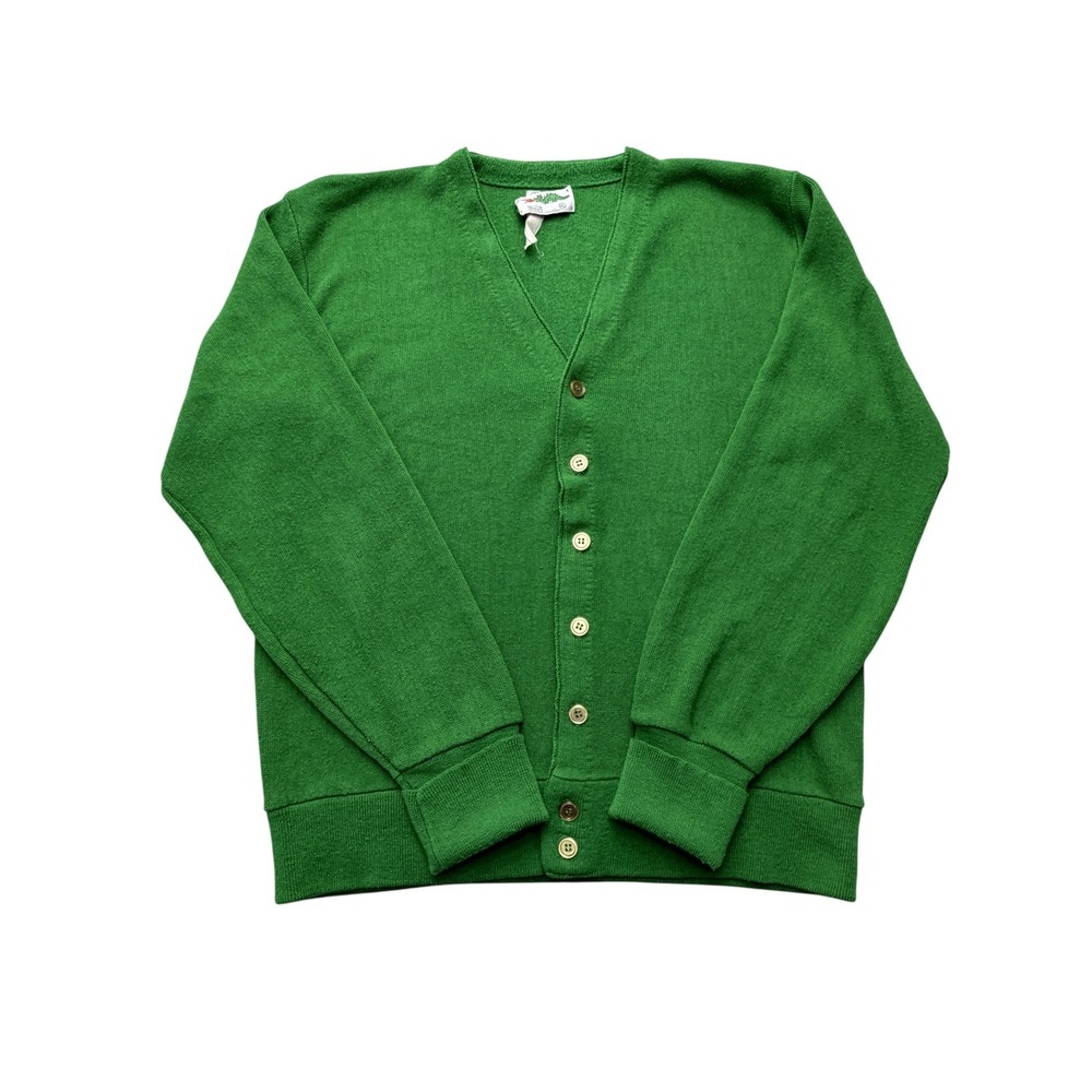 Vintage Sears Cardigan Sweater Boys XL Green Knit V Neck Button Front Top